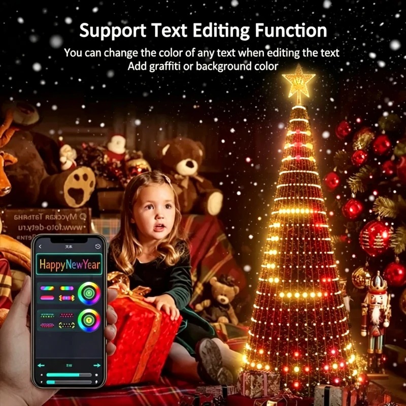 Lighting Tree Decor - Slimme RGB Kerstboomtopperlamp, Bluetooth APP-afstandsbediening LED-staarlamp