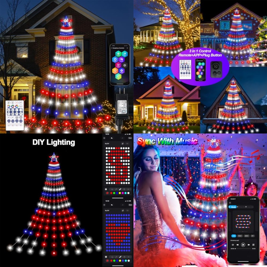 Lighting Tree Decor - Slimme 4 juli decoratieverlichting, 18 voet