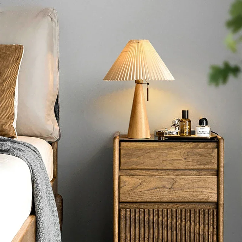 Lighting Decor For Bedroom - Retro geplooide tafellamp Scandinavische massief houten