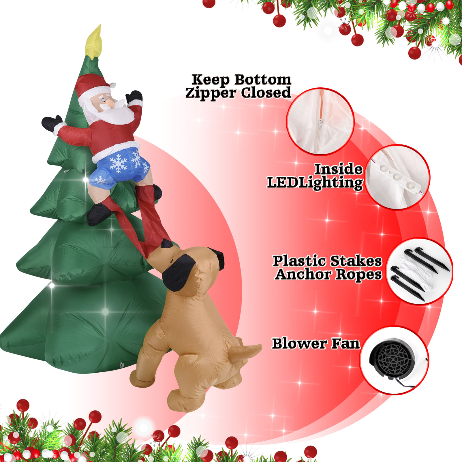 Kerst opblaasbare hond met ker - Lighting Tree Decor recensie en prijs