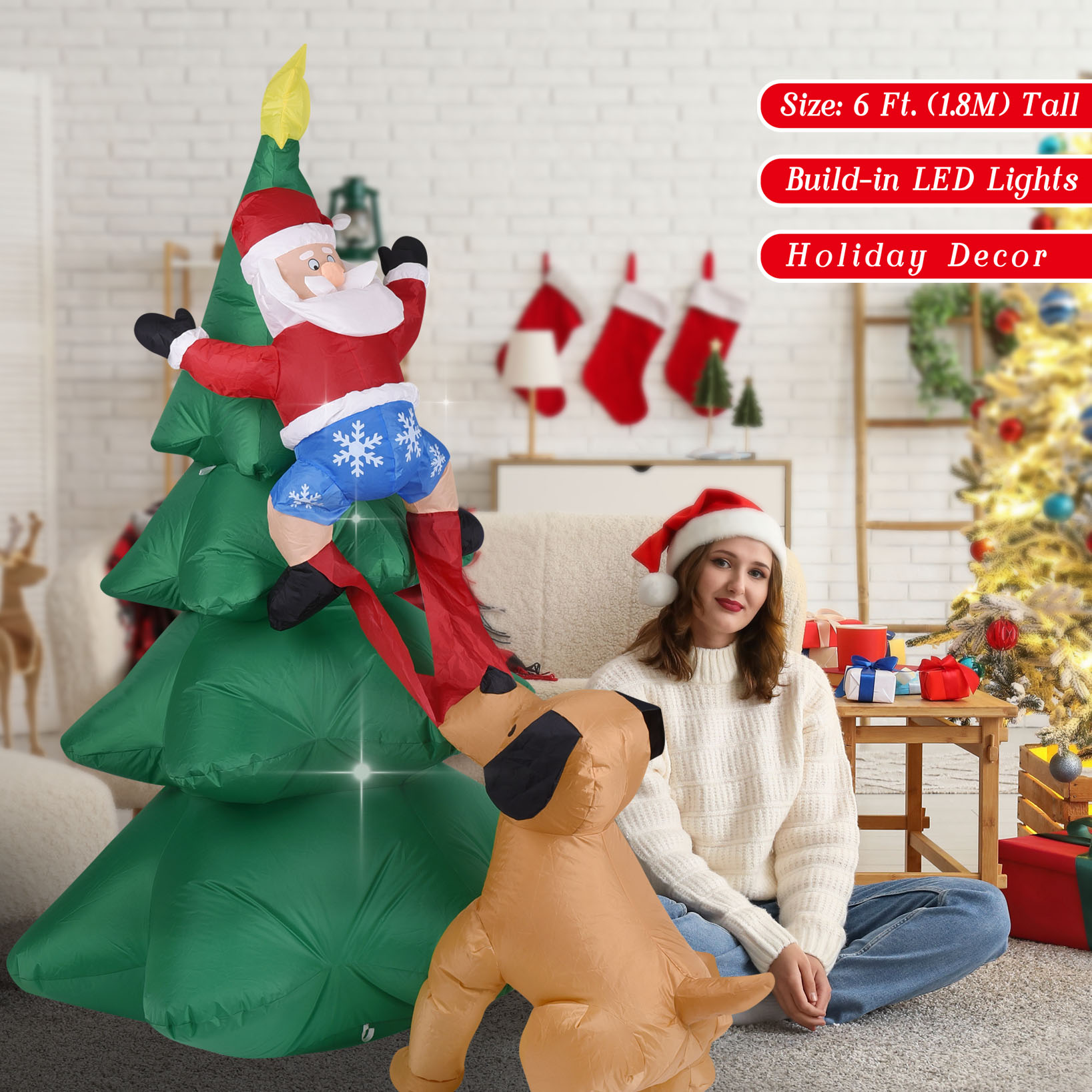 Kerst opblaasbare hond met ker - Lighting Tree Decor recensie en prijs